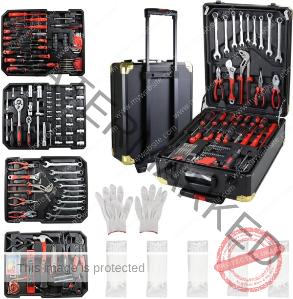 899 pcs Aluminum Trolley Case Tool Set, Removable Portable Hand Toolbox Set with 4 Drawers and Wheels for Household Repairs, Auto Maintenance, Construction, Garden (Black)