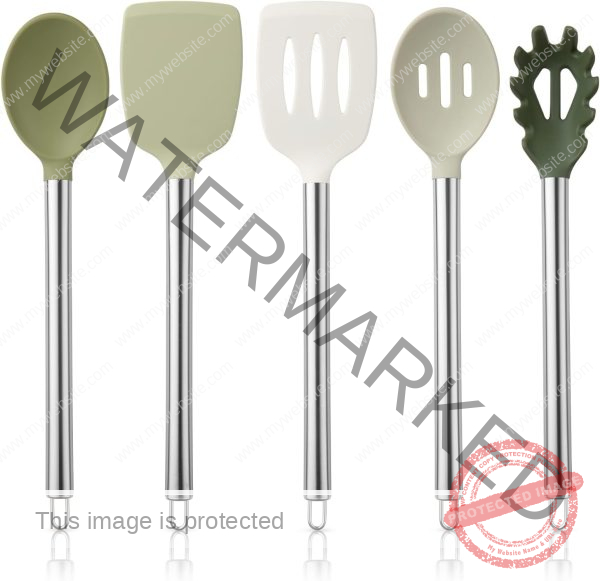 COOK WITH COLOR Silicone Cooking Utensils, Kitchen Utensil Set, Easy to Clean Silicone Kitchen Utensils, Cooking Utensils for Nonstick Cookware, Kitchen Gadgets Set, 5 Pieces, Green