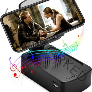 Cell Phone Stand with Bluetooth Speaker HD Surround Sound Bluetooth Speaker Adjustable Phone Holder Gifts for Women Men Wide Compatible with Cell Phone and Tablet - Black