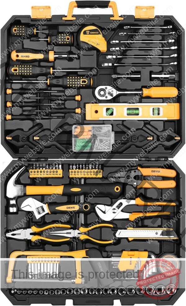 DEKOPRO 228 Piece Socket Wrench Auto Repair Tool Combination Package Mixed Tool Set Hand Tool Kit with Plastic Toolbox Storage Case