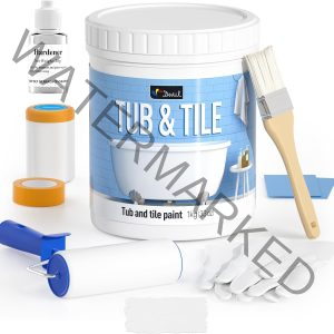 DWIL Tub Paint, Tub and Tile Refinishing Kit 35oz with Tools, Tub Refinishing Kit White Bathtub Paint Water Based &Low Odor, Easy to Use Sink Paint for Bathroom Kitchen, Semi-Gloss White, 50-55sq.ft