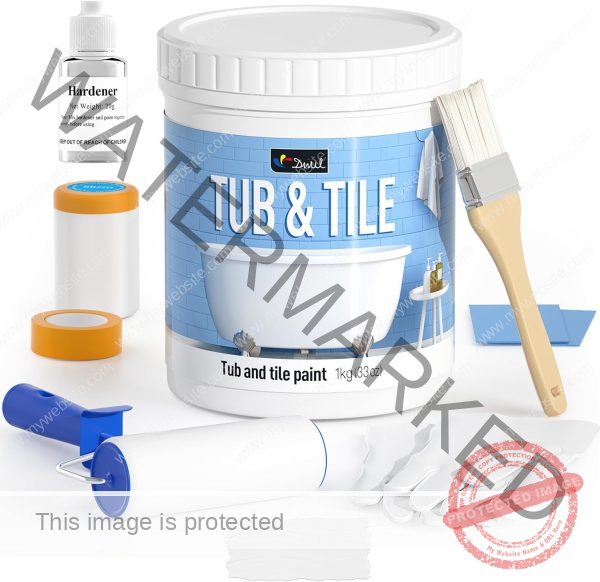 DWIL Tub Paint, Tub and Tile Refinishing Kit 35oz with Tools, Tub Refinishing Kit White Bathtub Paint Water Based &Low Odor, Easy to Use Sink Paint for Bathroom Kitchen, Semi-Gloss White, 50-55sq.ft