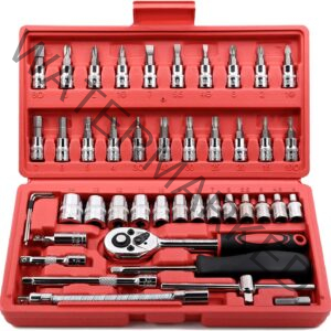 Egofine 46 Pieces 1/4 inch Drive Socket Ratchet Wrench Set, with Bit Socket Set Metric and Extension Bar for Auto Repairing and Household, with Storage Case