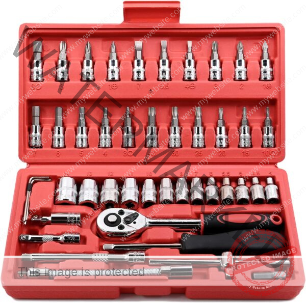 Egofine 46 Pieces 1/4 inch Drive Socket Ratchet Wrench Set, with Bit Socket Set Metric and Extension Bar for Auto Repairing and Household, with Storage Case