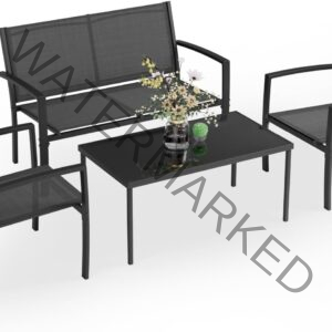 Greesum 4 Pieces Patio Furniture Set, Outdoor Conversation Sets for Patio, Lawn, Garden, Poolside with A Glass Coffee Table, Black