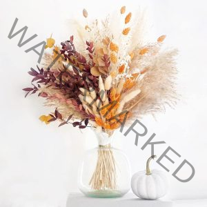 HUMINBO Fall Decor Autumn Decorations for Home Thanksgiving Table Boho Flowers Orange Pampas Grass Fluffy Dried Flower Bouquet Dry Pompas 17"-95-Pcs Pompous (Orange)