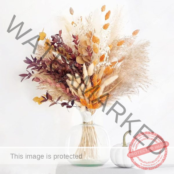 HUMINBO Fall Decor Autumn Decorations for Home Thanksgiving Table Boho Flowers Orange Pampas Grass Fluffy Dried Flower Bouquet Dry Pompas 17"-95-Pcs Pompous (Orange)