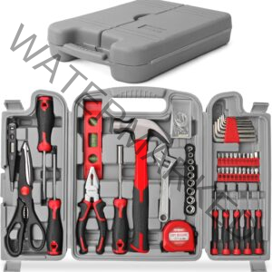 Hi-Spec 54pc Red Home DIY Tool Kit for The Household, Office & Garage. Complete Basic House Tool Box Set