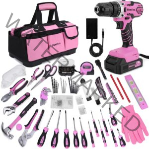 KingTool 267-Piece Tool Kit Set - Pink Tool Set with 21V Crodless Pink Power Drill Driver, Tool kit for Women with Pink Tool Storage Bag, Womens Tool Kit for House, Perfect for Home DIY Projects