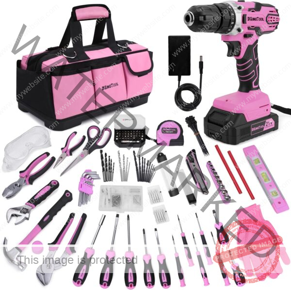 KingTool 267-Piece Tool Kit Set - Pink Tool Set with 21V Crodless Pink Power Drill Driver, Tool kit for Women with Pink Tool Storage Bag, Womens Tool Kit for House, Perfect for Home DIY Projects