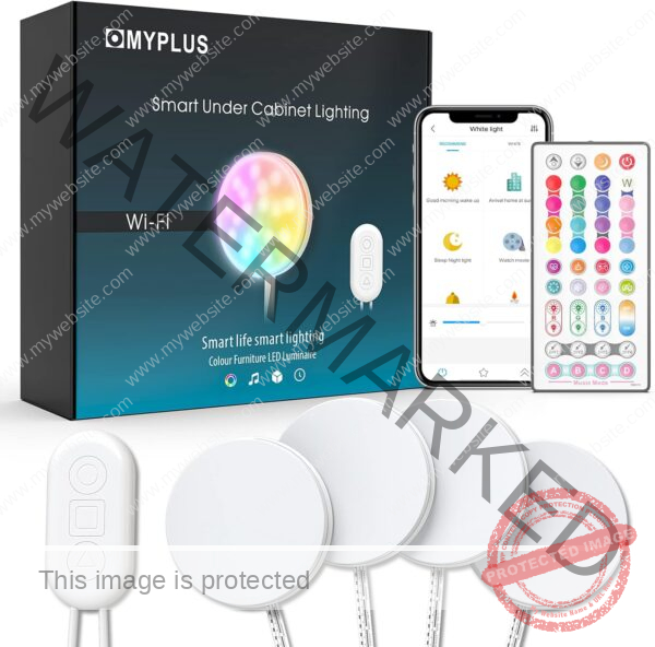 MYPLUS Smart Under Cabinet Lights, Ambiance Puck Lights Work with Alexa and Google Home,WiFi Controlled Dimmable and RGB Color Smart Lamp Fixture (7cm-4PCS)