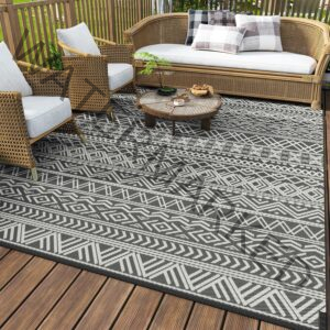 MontVoo-Outdoor Rug Carpet Waterproof 5x8 ft Reversible Patio Rug RV Camping Rug-Plastic Straw Rug Outside Indoor Outdoor Area Rug for Patio Deck Balcony Picnic Beach Outdoor Decor Boho Grey