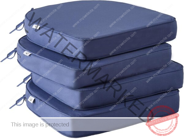 Outdoor Chair Cushions Set of 4，Waterproof Outdoor Seat Cushions for Patio Furniture，Patio Chair Cushions with Ties, Round Corner Outdoor Chair Pads for Garden, 19" x 19" x 3", Navy Blue