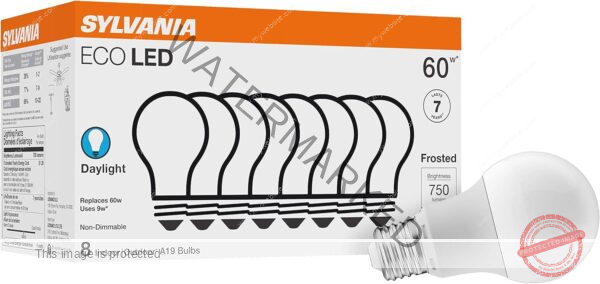 SYLVANIA ECO LED A19 Light Bulb, 60W Equivalent, Efficient 9W, 7 Year, 750 Lumens, Non-Dimmable, Frosted, 5000K, Daylight - 8 Count (Pack of 1) (40883)