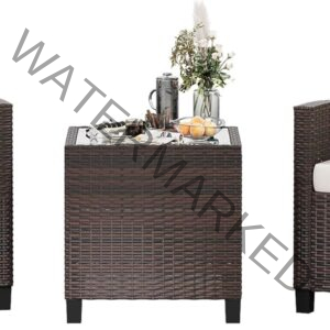 Shintenchi 3 Pieces Patio Furniture Set 3 Pieces PE Rattan Wicker Chairs with Table Outdoor Furniture for Backyard/Garden/Poolside/Outdoor Restaurant Brown Rattan with White Cushion