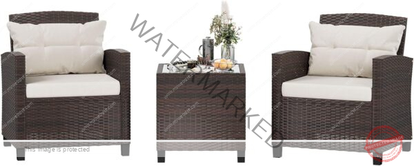 Shintenchi 3 Pieces Patio Furniture Set 3 Pieces PE Rattan Wicker Chairs with Table Outdoor Furniture for Backyard/Garden/Poolside/Outdoor Restaurant Brown Rattan with White Cushion