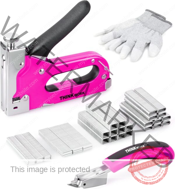 THINKWORK Upholstery Staple Gun, 4 in 1 Pink Staple Guns/Home Use with 3000 Staples, Heavy Duty with Remover for Wood, Cable, Fabric, Wall, Material Repair, DIY Manual Stapler