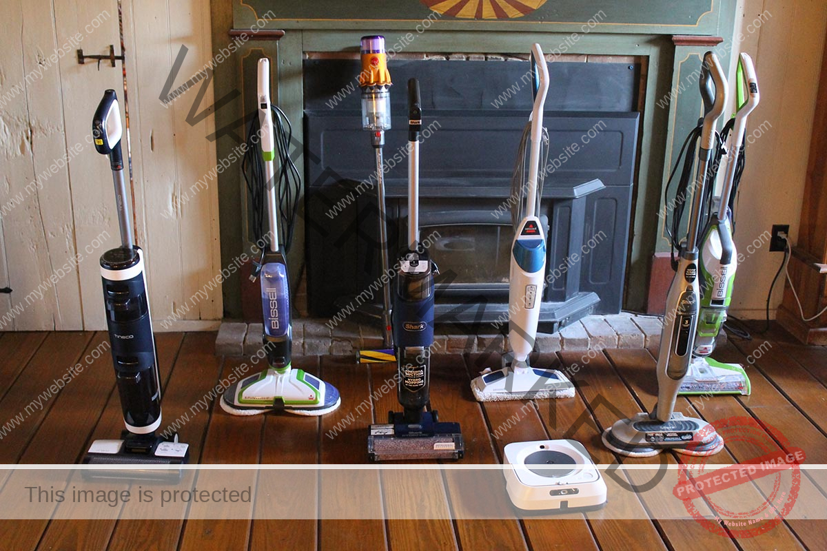 8 of the Best Hardwood Floor Cleaner Machines on wood floor in front of fireplace