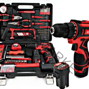 Tool set with 18v cordless drill (2 battery), 126 pieces professional home tool combo Kit. Cordless power Drill and Toolbox set for Household, Homeowners, office, garden, house repair and maintenance.